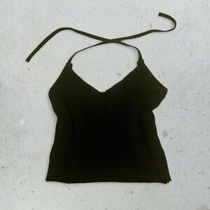 Women's Black halter neck thin knit Crop-top